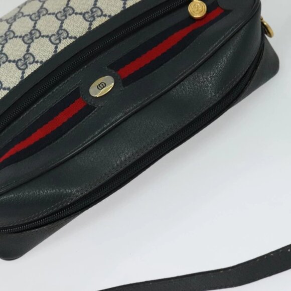 GUCCI GG Supreme Sherry Line Shoulder Bag PVC Navy Gold Auth - Picture 7 of 16